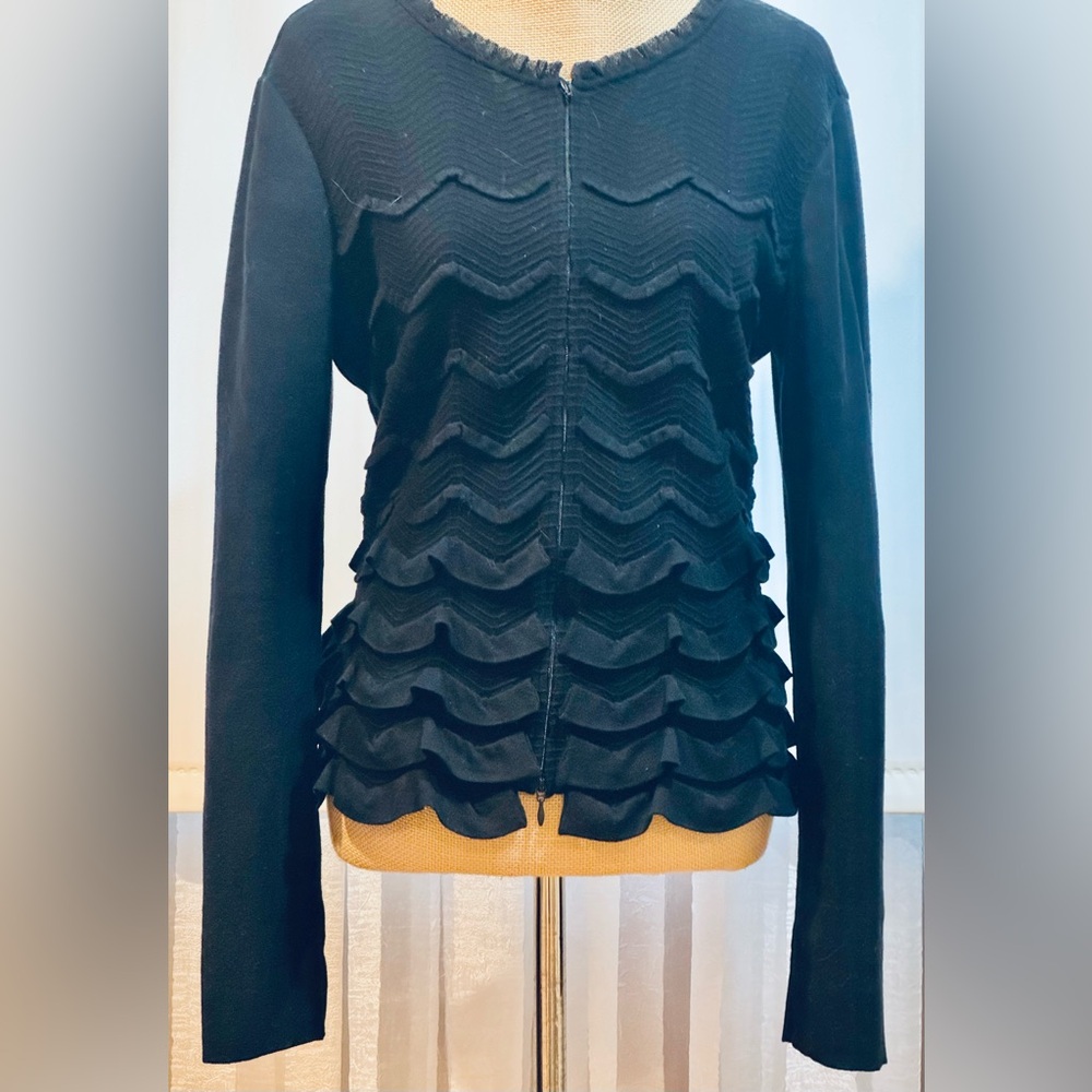 Valentino Black Ruffle Knit Long Sleeve Cardigan